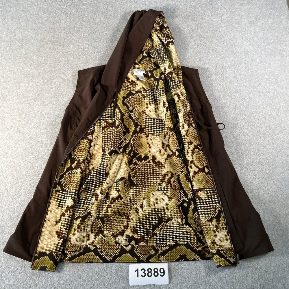 Zenergy by Chico's Hooded Vest Womens 3 Brown Lined Snake Print Full Zip Casual